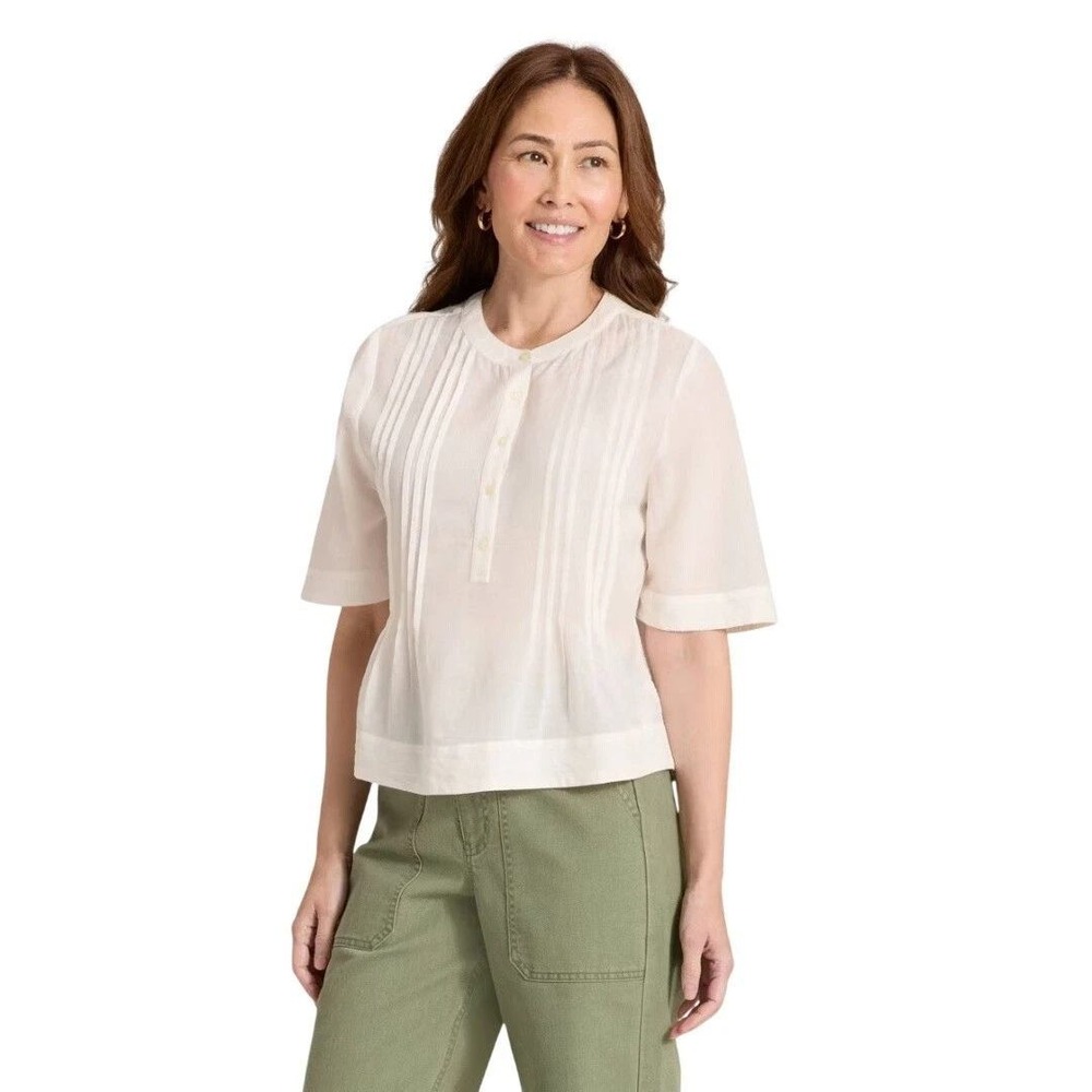 Universal Thread Women's White Pintuck Henley Short Sleeve Blouse Size Small